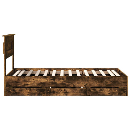 Bed Frame with Drawer Smoked Oak 90 x 190 cm Engineer Wood