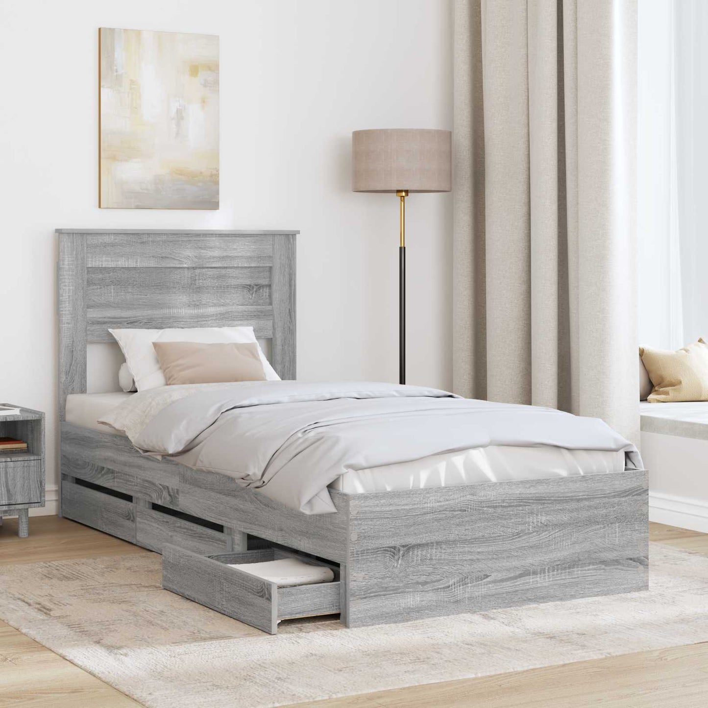 Bed Frame with Drawer Grey Sonoma 90 x 190 cm Engineer Wood