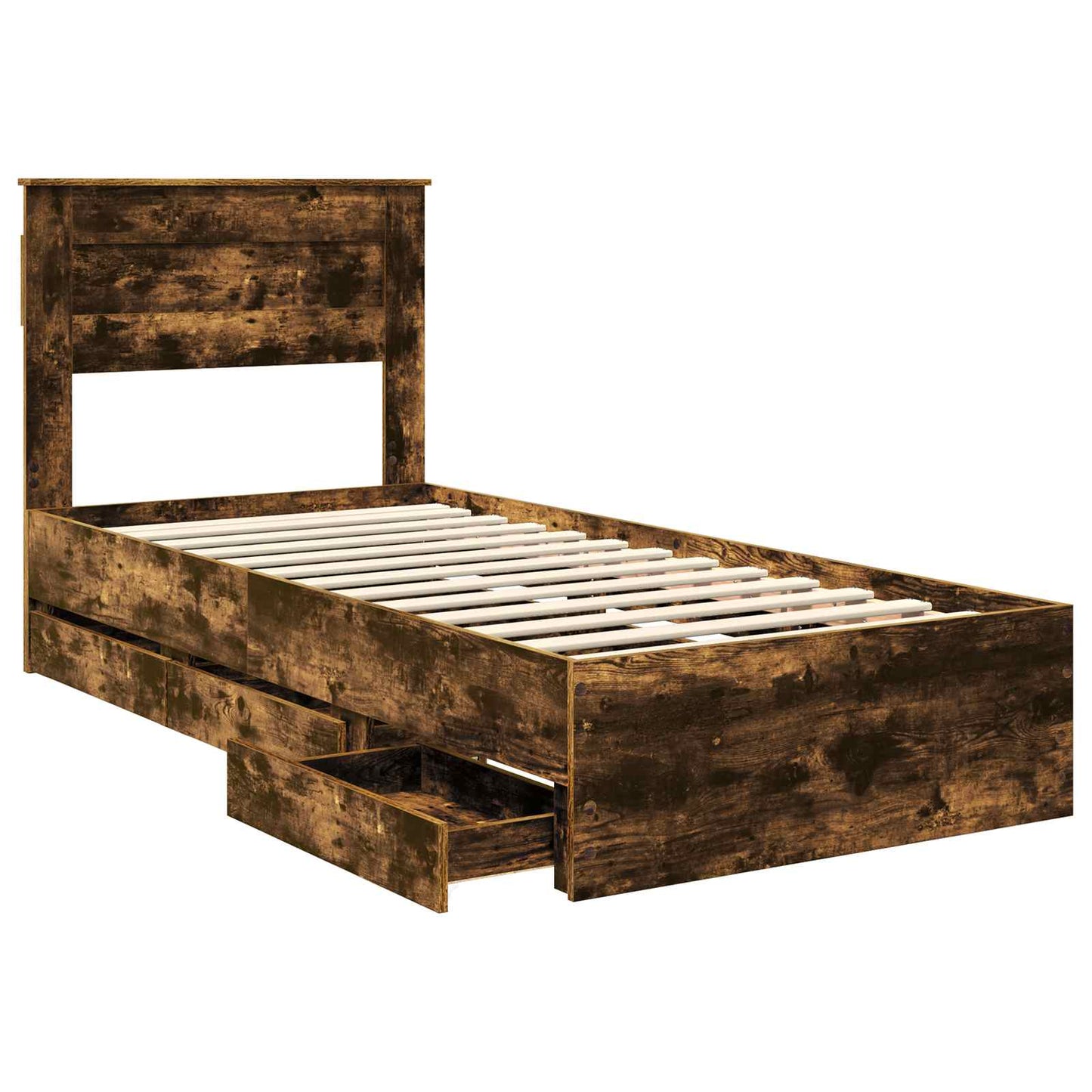 Bed Frame with Drawer Smoked Oak 90 x 200 cm Engineer Wood