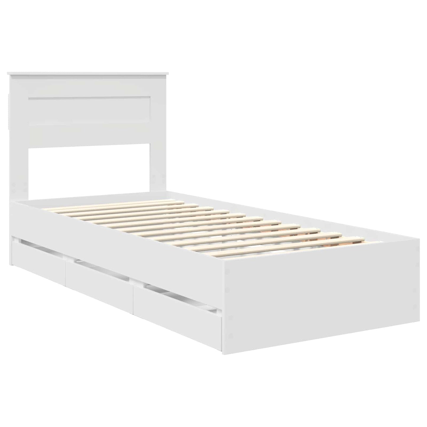 Bed Frame with Drawer White 75 x 190 cm Engineer Wood