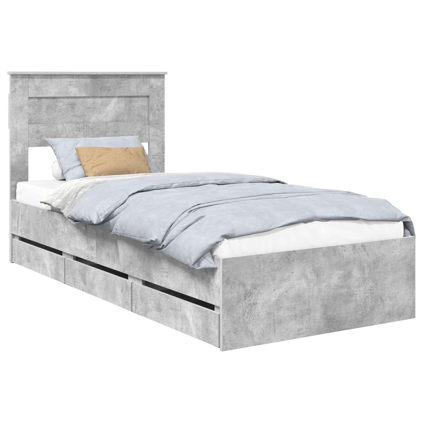 Bed Frame with Drawer Concrete Grey 75 x 190 cm Engineer Wood