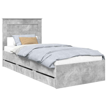 Bed Frame with Drawer Concrete Grey 75 x 190 cm Engineer Wood