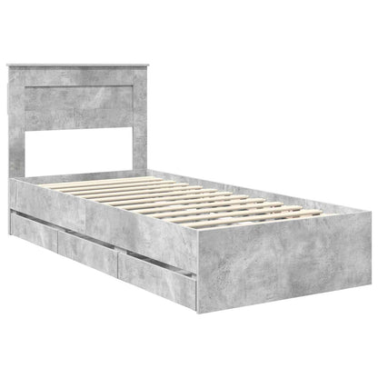 Bed Frame with Drawer Concrete Grey 75 x 190 cm Engineer Wood