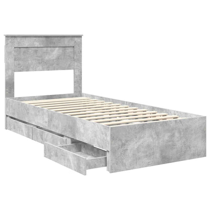Bed Frame with Drawer Concrete Grey 75 x 190 cm Engineer Wood