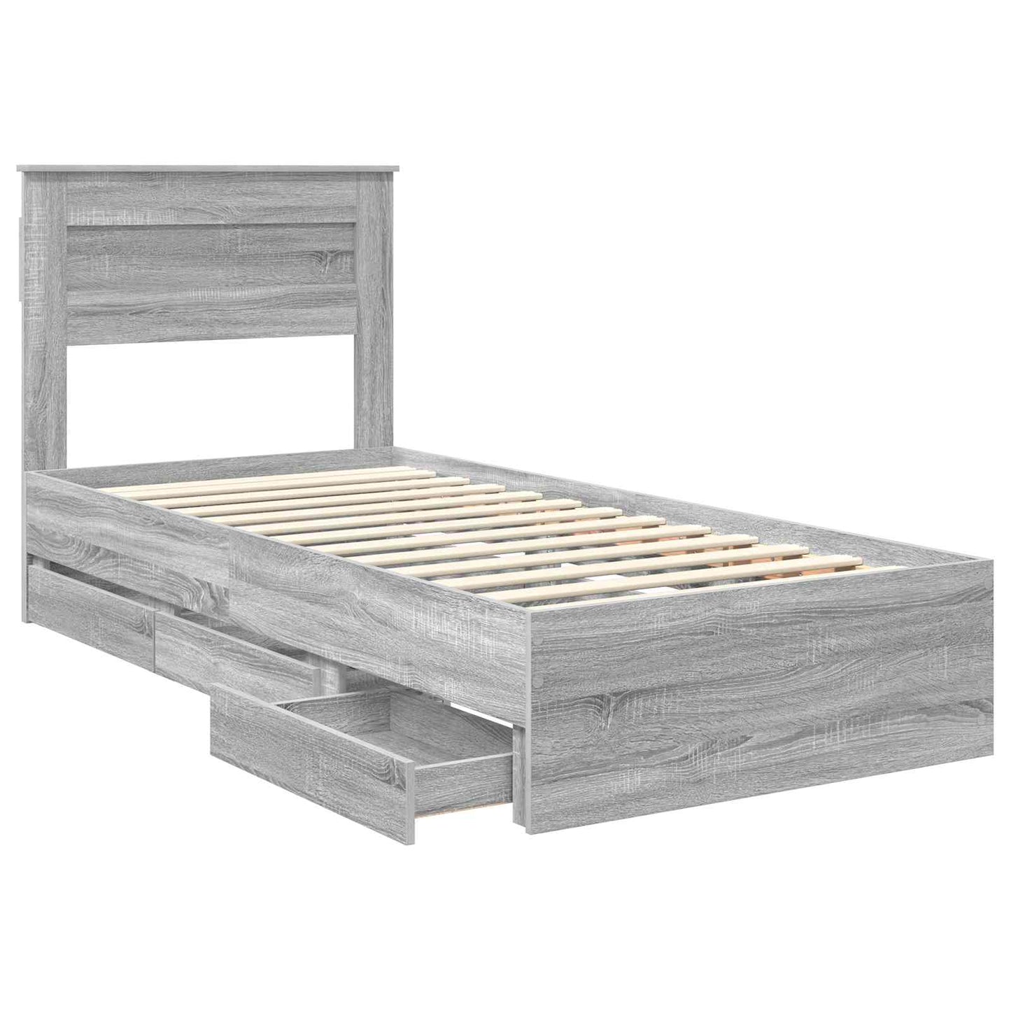 Bed Frame with Drawer Grey Sonoma 75 x 190 cm Engineer Wood