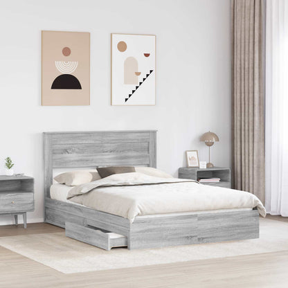 Storage Bed Grey Sonoma 140 x 200 cm Engineered Wood