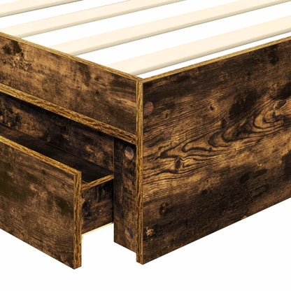 Storage Bed with Drawer Smoked Oak 90 x 200 cm Engineered Wood