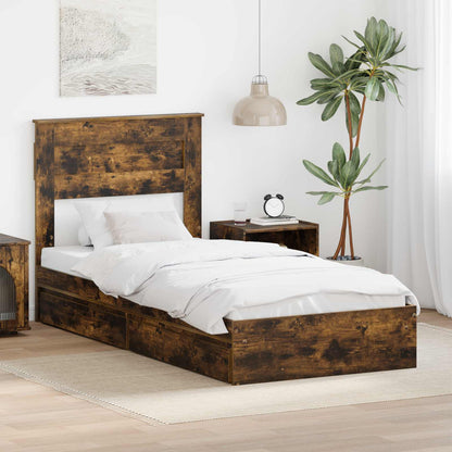 Storage Bed with Drawer Smoked Oak 90 x 200 cm Engineered Wood