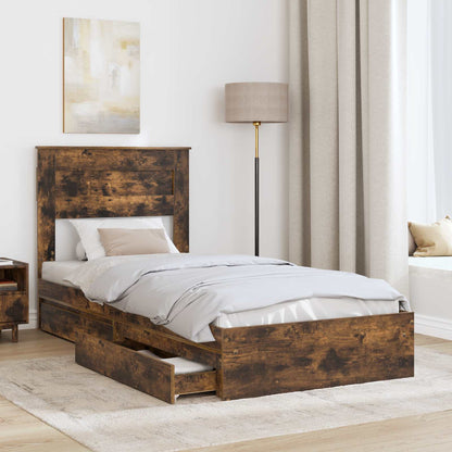 Storage Bed with Drawer Smoked Oak 90 x 200 cm Engineered Wood