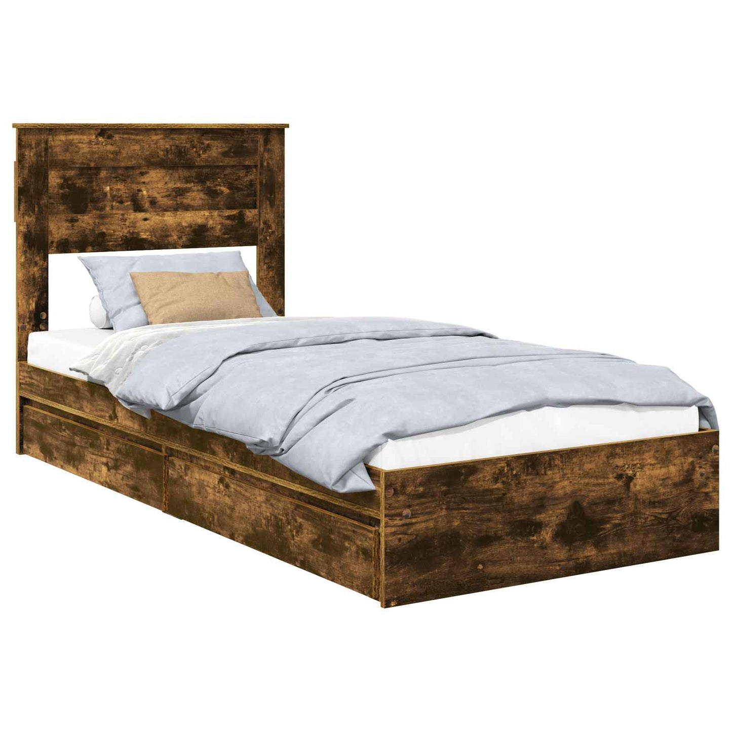 Storage Bed with Drawer Smoked Oak 90 x 200 cm Engineered Wood
