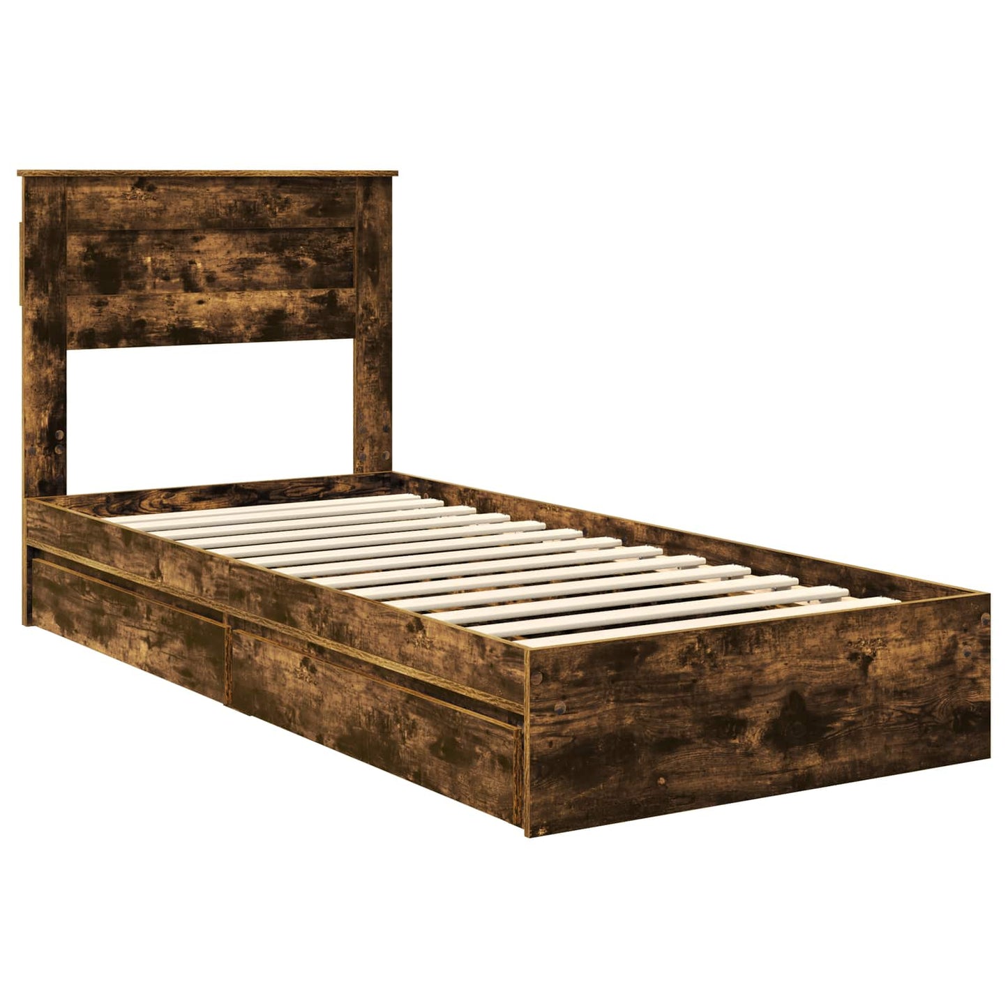 Storage Bed with Drawer Smoked Oak 90 x 200 cm Engineered Wood