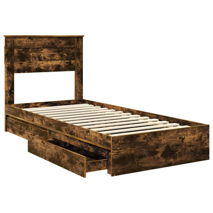 Storage Bed with Drawer Smoked Oak 90 x 200 cm Engineered Wood