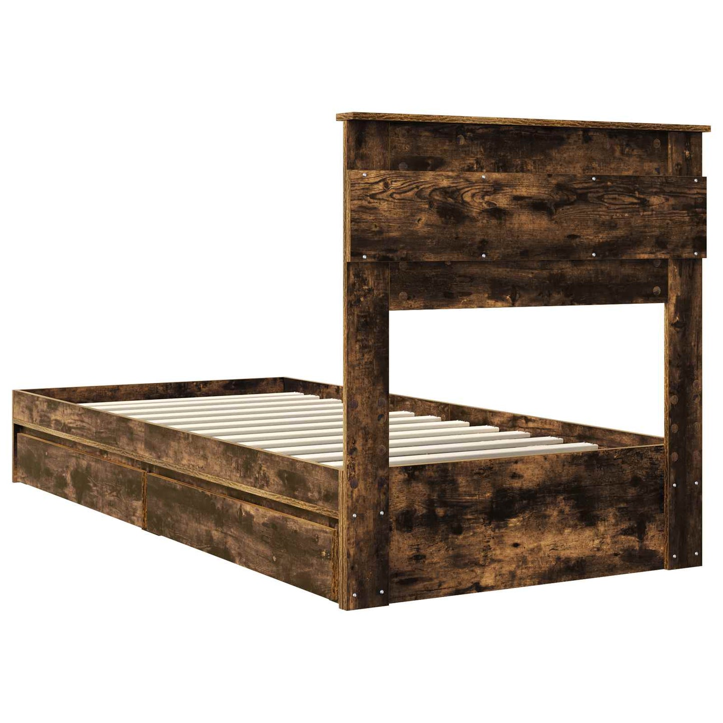 Storage Bed with Drawer Smoked Oak 90 x 200 cm Engineered Wood