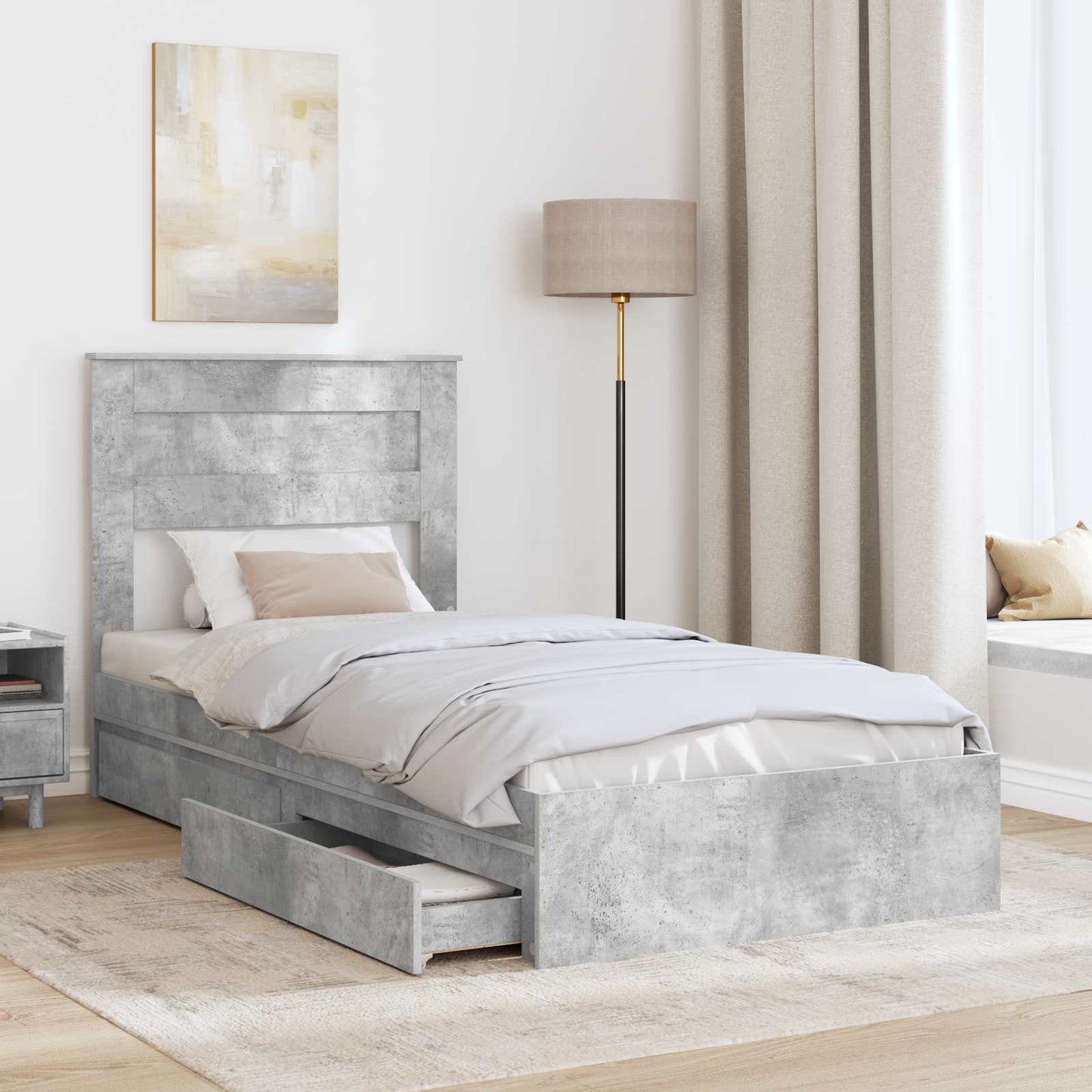Storage Bed Concrete Grey 75 x 190 cm Engineered Wood