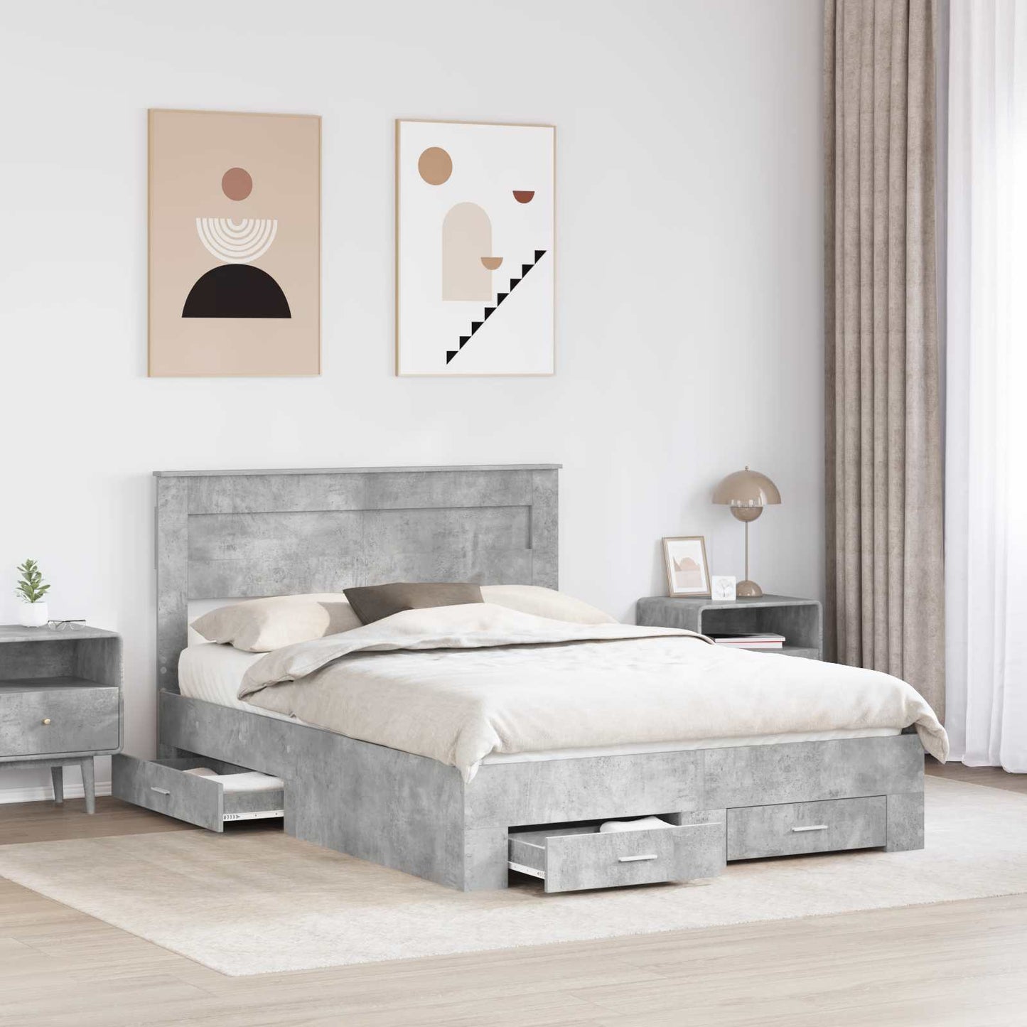 Bed Frame with Drawer with Headboard Manual Engineered Wood