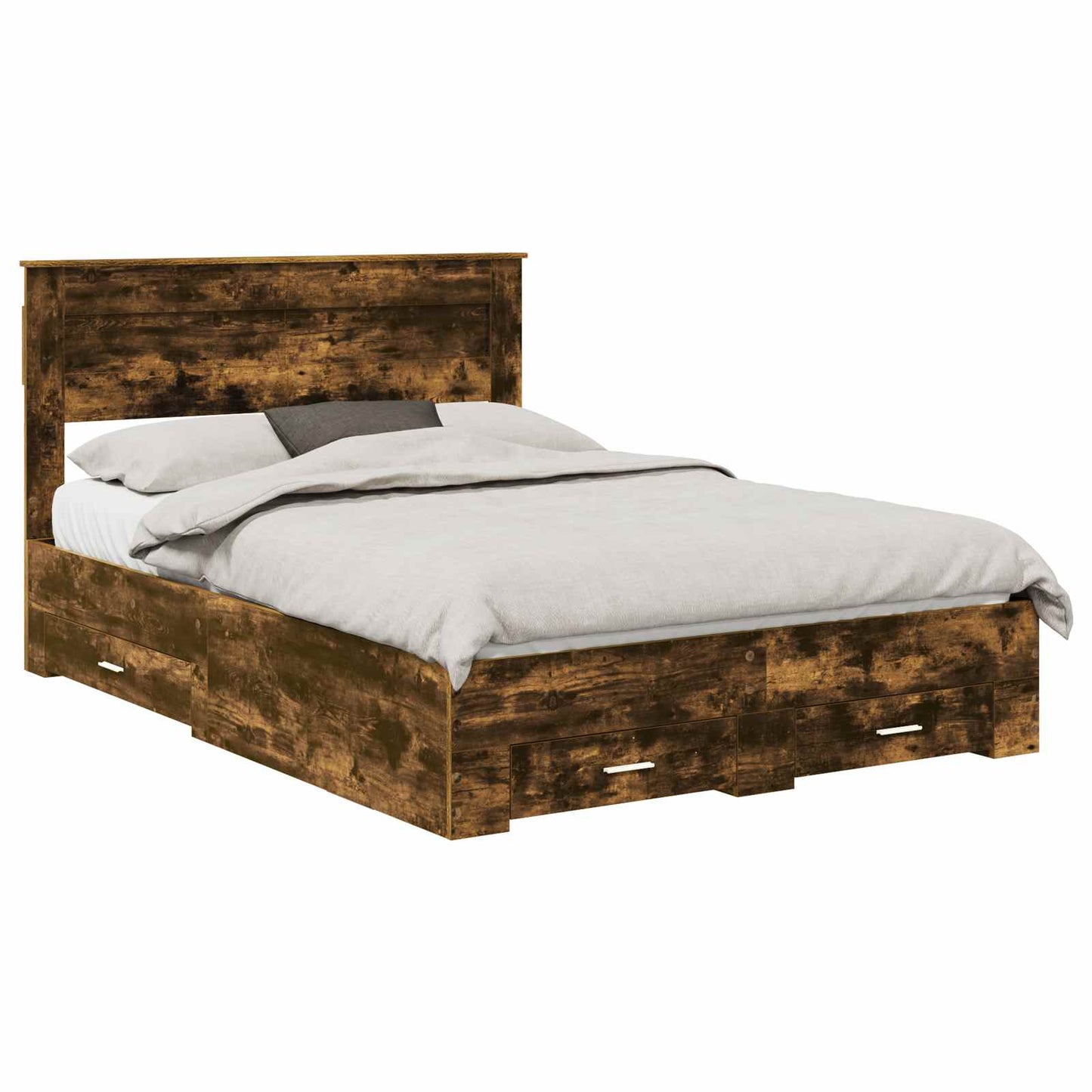 Bed Frame with Drawer Smoked Oak 150 x 200 cm Engineered Wood