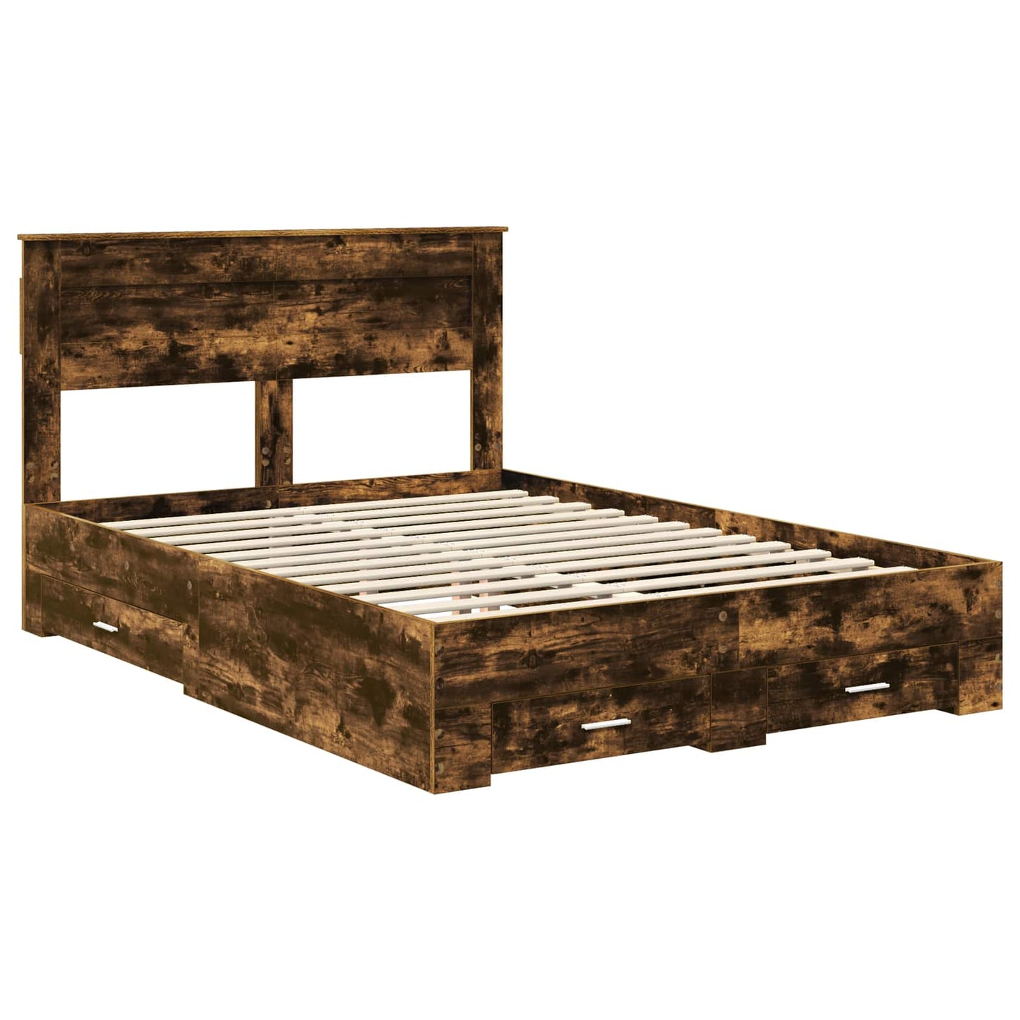Bed Frame with Drawer Smoked Oak 150 x 200 cm Engineered Wood