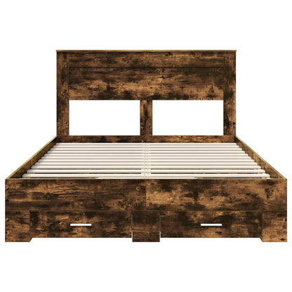 Bed Frame with Drawer Smoked Oak 150 x 200 cm Engineered Wood