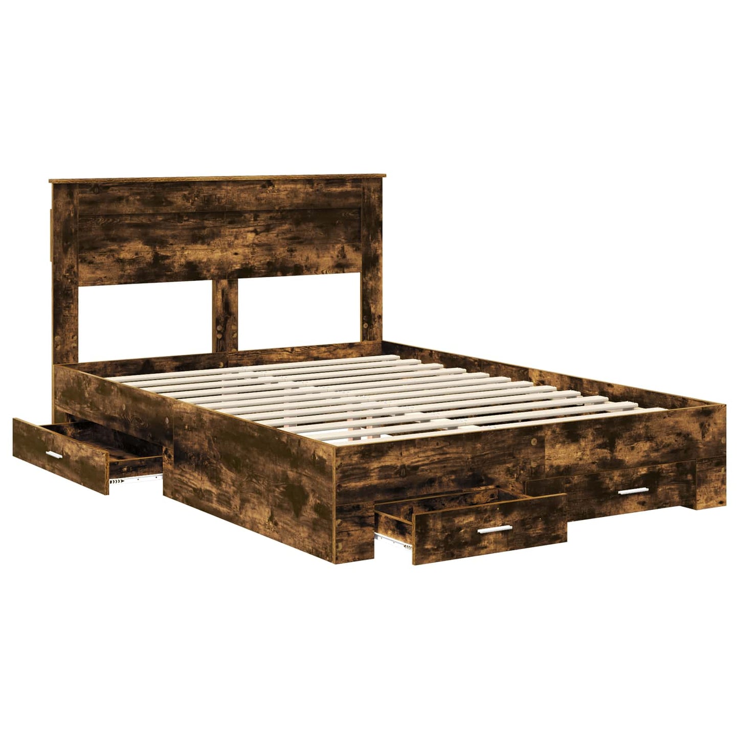 Bed Frame with Drawer Smoked Oak 140 x 190 cm Engineered Wood