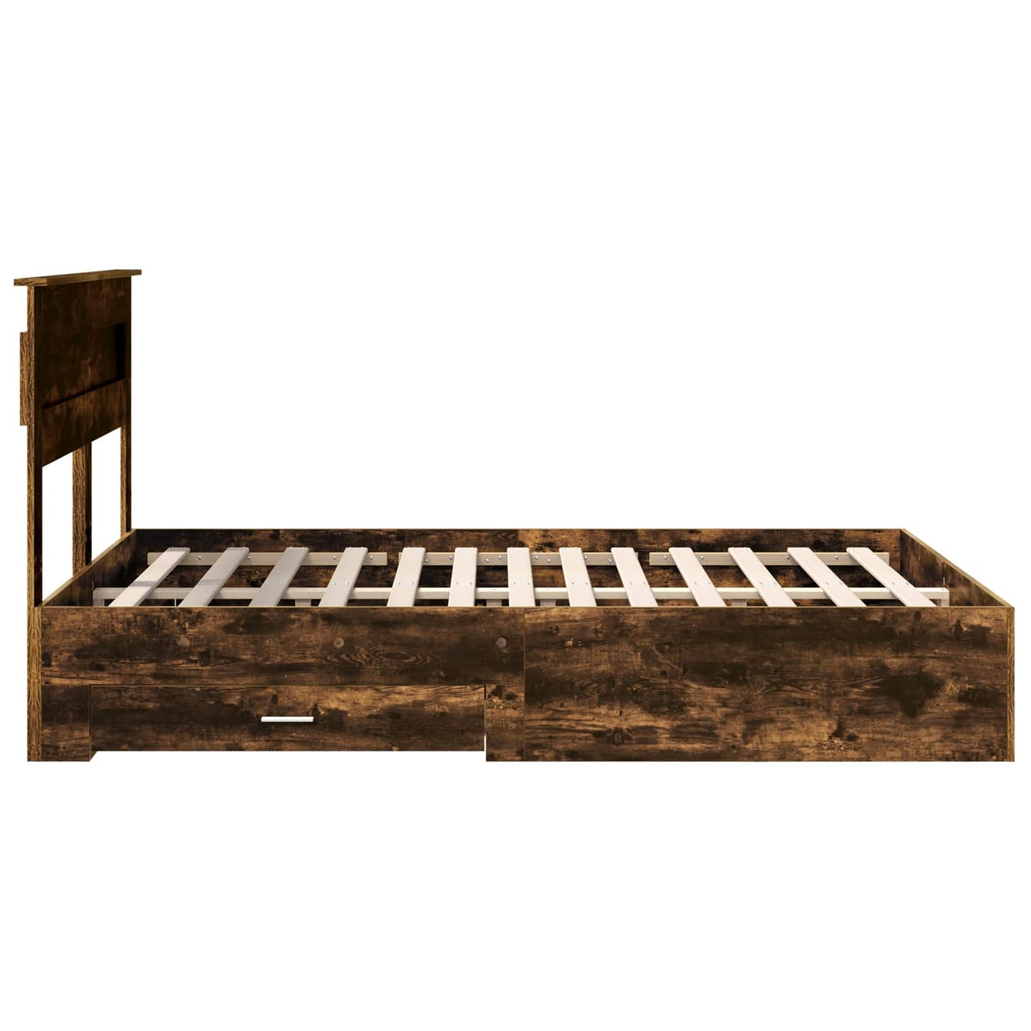 Bed Frame with Drawer Smoked Oak 140 x 190 cm Engineered Wood