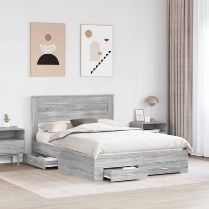 Bed Frame with Drawer Grey Sonoma 140 x 200 cm Engineered Wood