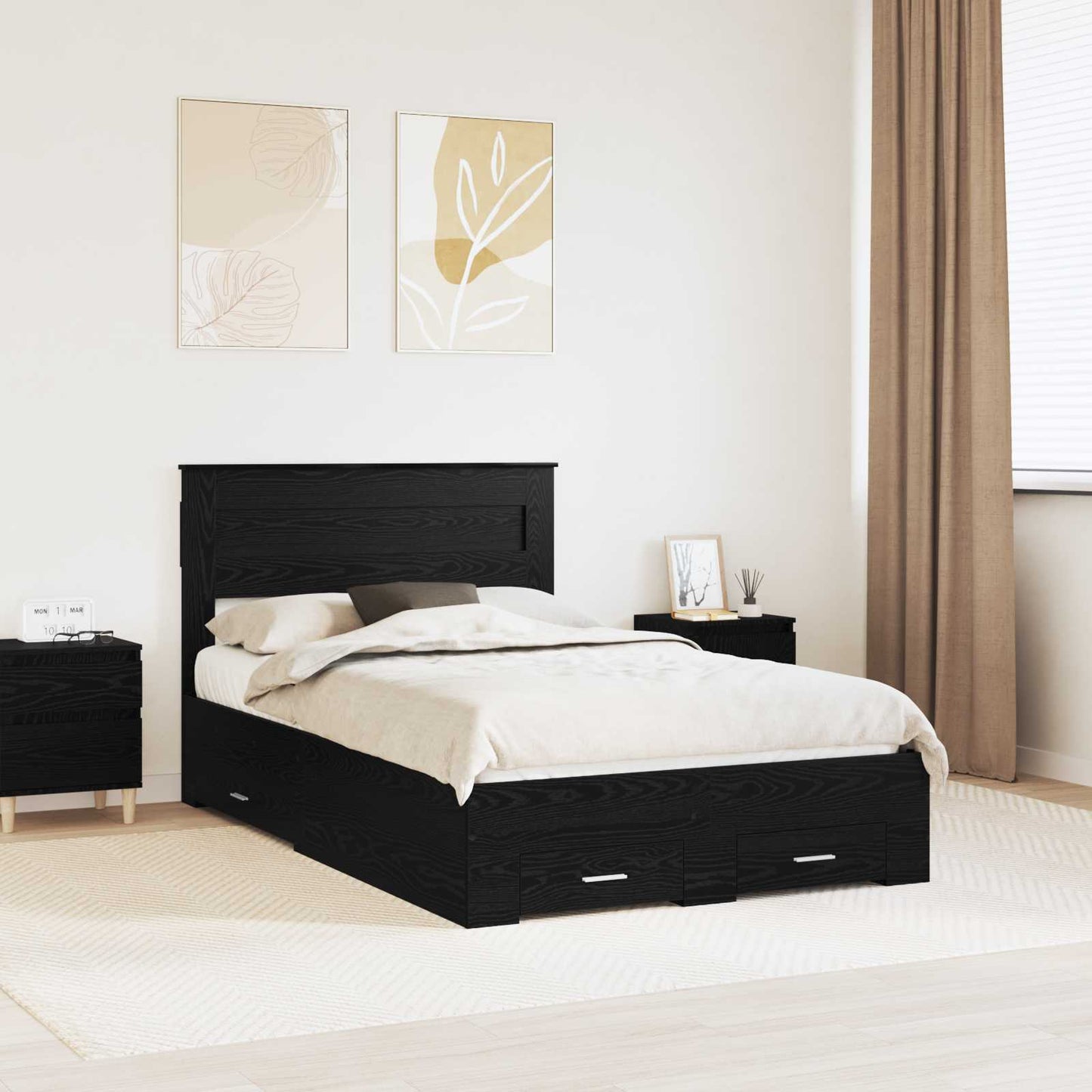 Bed Frame with Headboard Black Oak 135 x 190 cm Engineered Wood