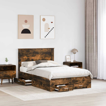 Bed Frame with Drawer Smoked Oak 135 x 190 cm Engineered Wood
