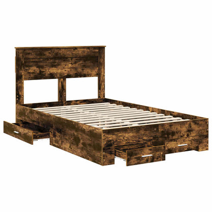 Bed Frame with Drawer Smoked Oak 135 x 190 cm Engineered Wood