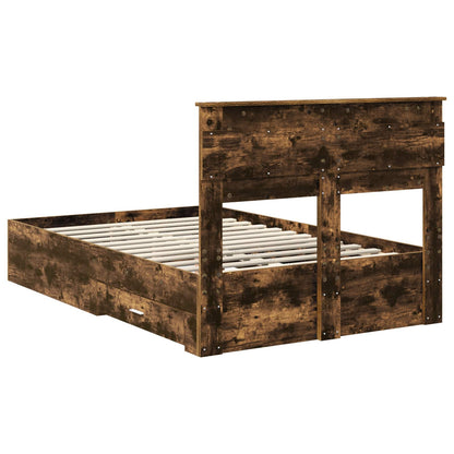 Bed Frame with Drawer Smoked Oak 135 x 190 cm Engineered Wood