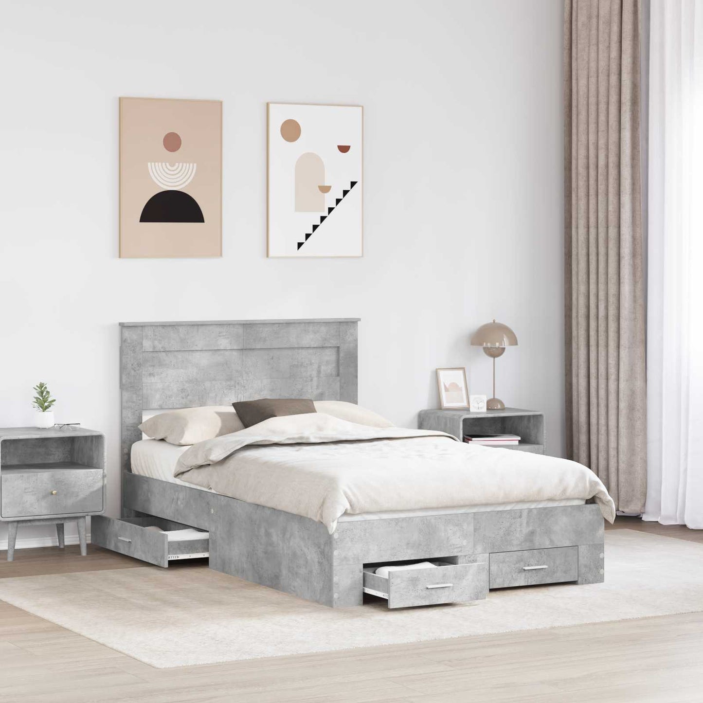 Bed Frame Concrete Grey 120 x 190 cm Engineered Wood