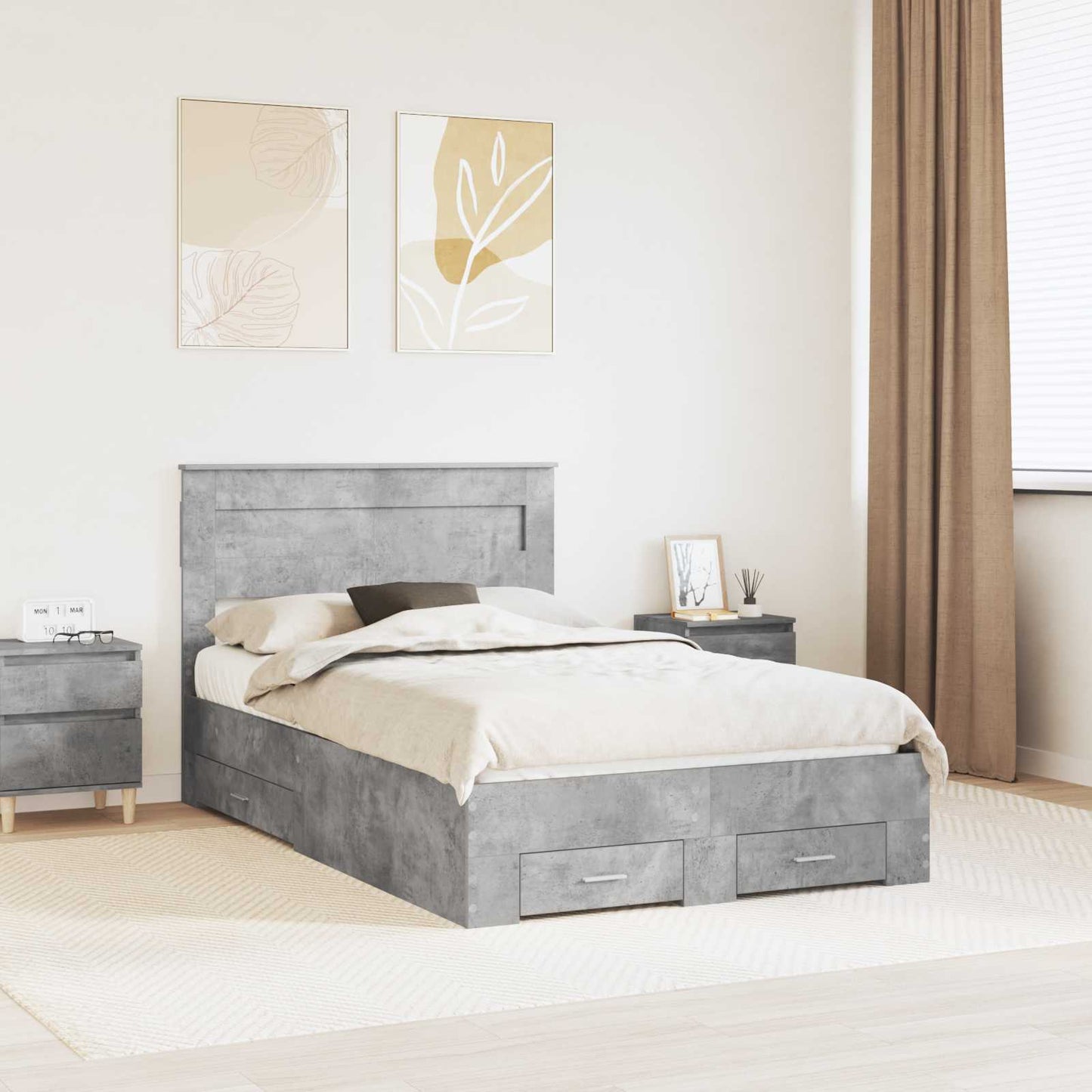 Bed Frame Concrete Grey 120 x 200 cm Engineered Wood