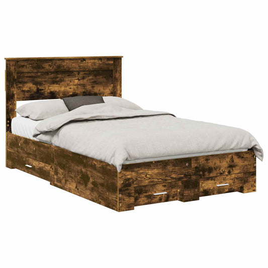 Bed Frame with Drawer Smoked Oak 120 x 200 cm Engineered Wood