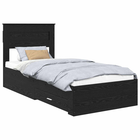 Bed Frame with Drawer Black Oak 100 x 200 cm Engineered Wood