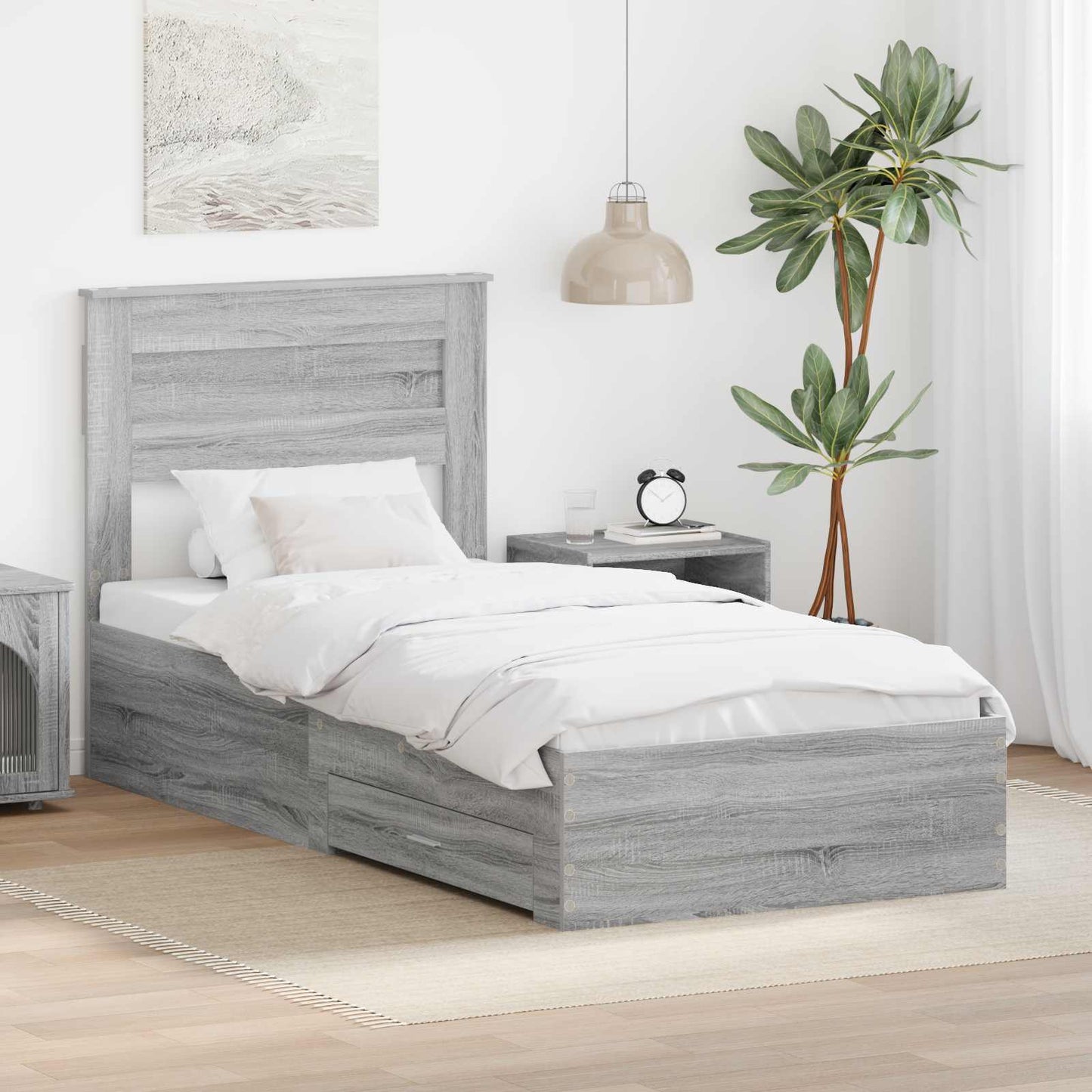 Bed Frame with Drawer Grey Sonoma 90 x 190 cm Engineered Wood