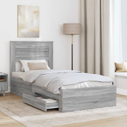 Bed Frame with Drawer Grey Sonoma 90 x 190 cm Engineered Wood