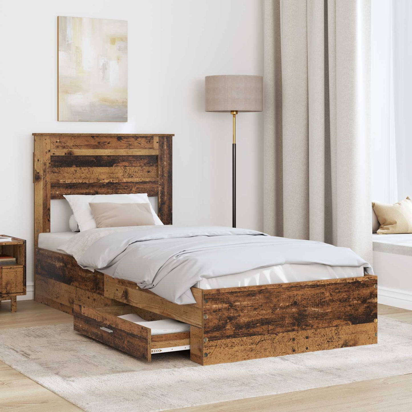 Bed Frame with Headboard Old Wood 90 x 190 cm Engineered Wood