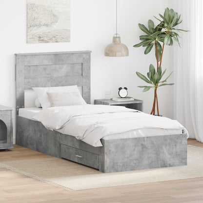 Bed Frame with Drawer Concrete Grey 90 x 200 cm Engineered Wood