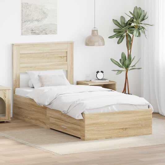 Bed Frame Sonoma Oak and Silver 75 x 190 cm Engineered Wood