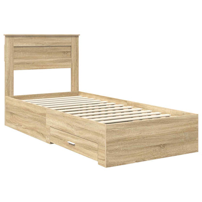 Bed Frame Sonoma Oak and Silver 75 x 190 cm Engineered Wood