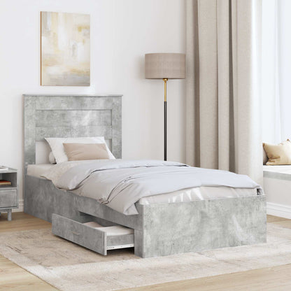 Bed Frame Concrete Grey and Silver 75 x 190 cm Engineered Wood