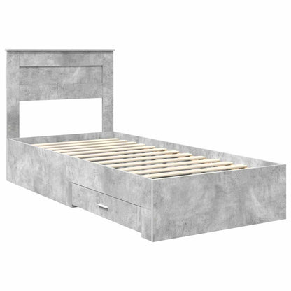 Bed Frame Concrete Grey and Silver 75 x 190 cm Engineered Wood