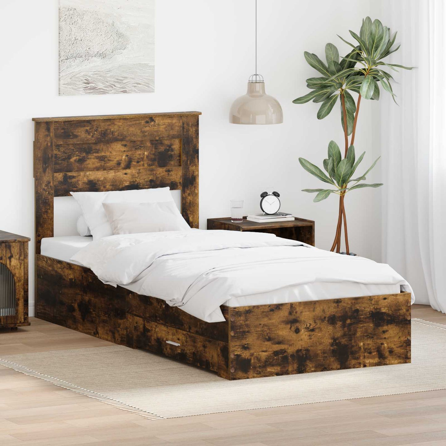 Bed Frame Smoked Oak and Silver 75 x 190 cm Engineered Wood