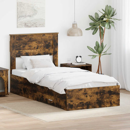 Bed Frame Smoked Oak and Silver 75 x 190 cm Engineered Wood