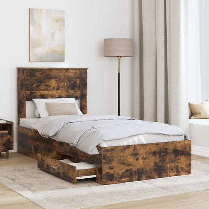 Bed Frame Smoked Oak and Silver 75 x 190 cm Engineered Wood