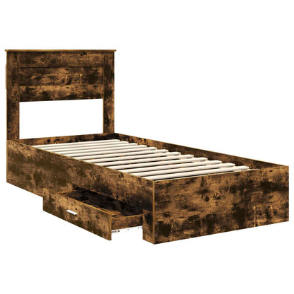 Bed Frame Smoked Oak and Silver 75 x 190 cm Engineered Wood