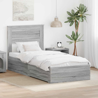 Bed Frame Grey Sonoma and Silver 75 x 190 cm Engineered Wood