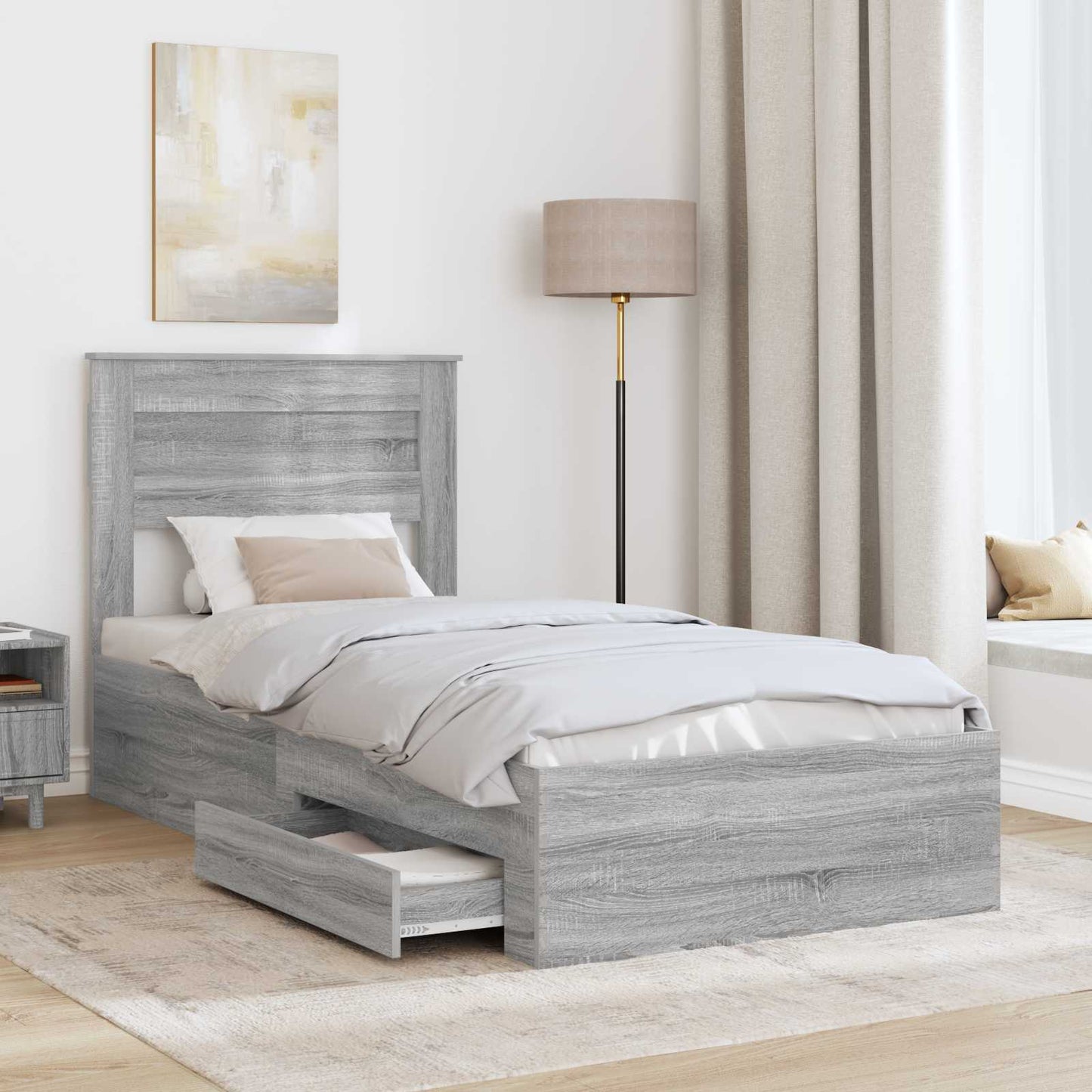 Bed Frame Grey Sonoma and Silver 75 x 190 cm Engineered Wood