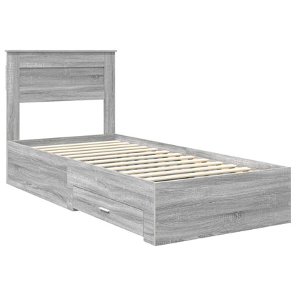 Bed Frame Grey Sonoma and Silver 75 x 190 cm Engineered Wood