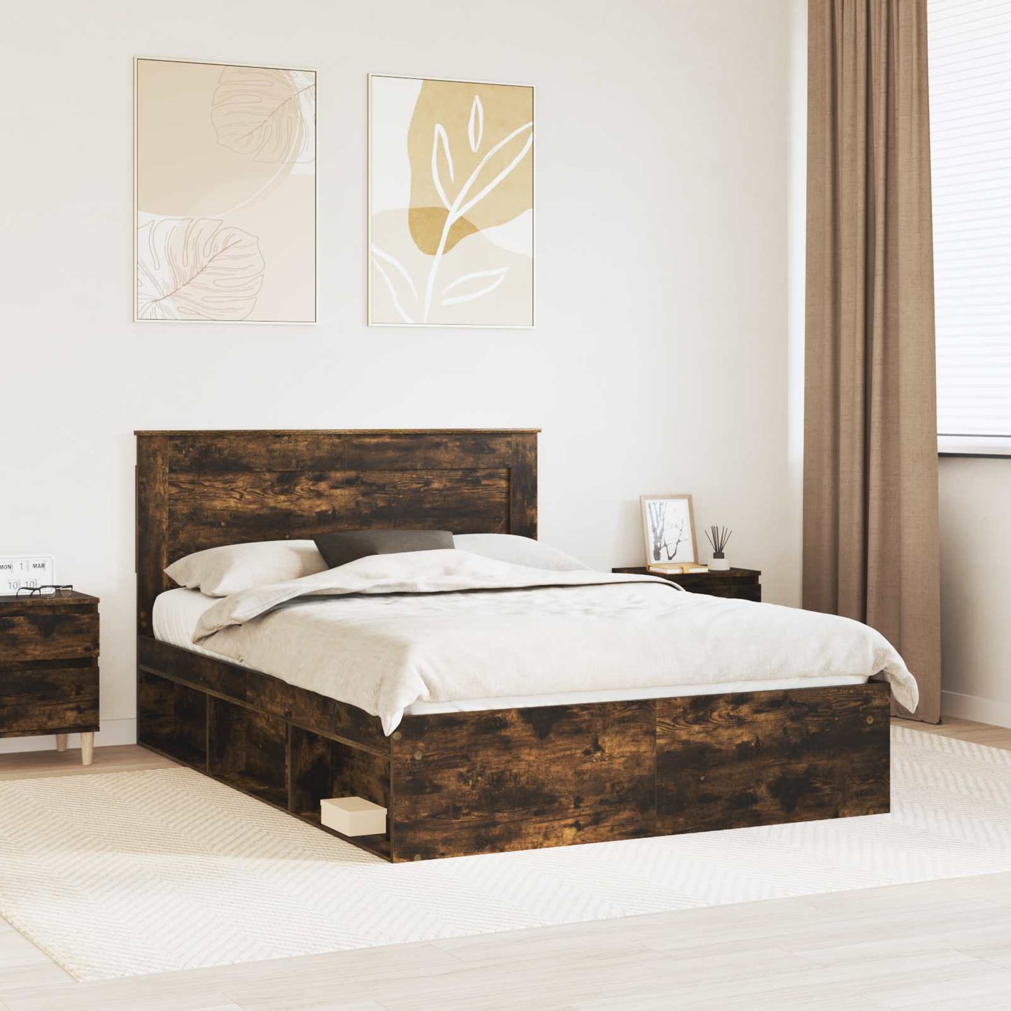Bed Frame Smoked Oak 160 x 200 cm Solid Pine Wood