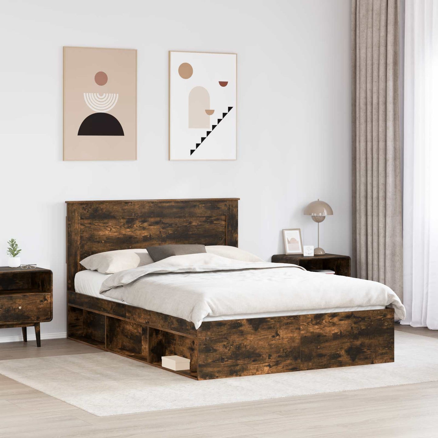 Bed Frame Smoked Oak 160 x 200 cm Solid Pine Wood